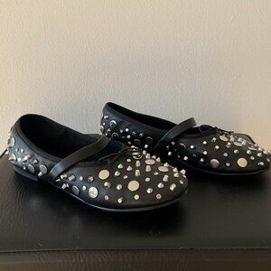 Women's Maje Black Studded Leather Flats - Size 40
